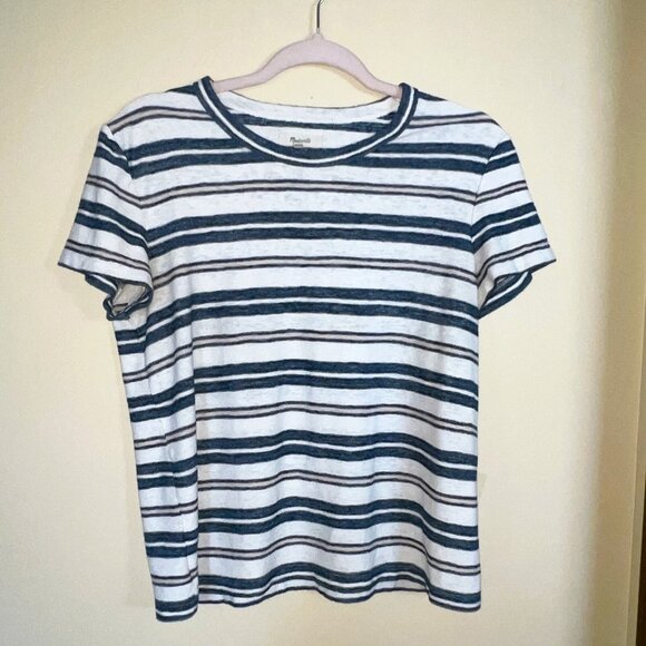 Madewell Blue and White Striped Short Sleeve Tee SIZE LARGE - Picture 1 of 4